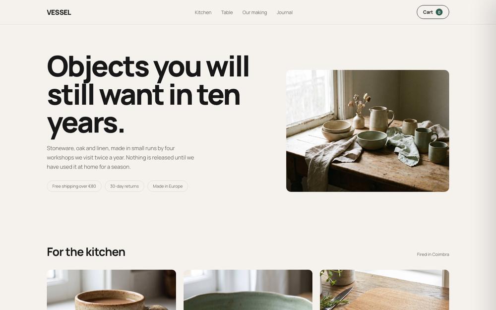 Vessel demo site — online store homepage with product grid